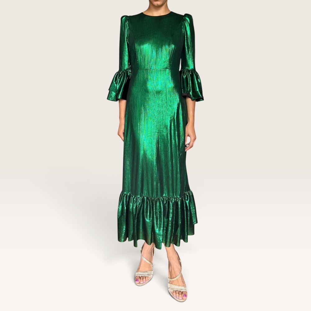 Tuckernuck Pomander Place Crinkle Lurex Lillith Dress Emerald Small NWT Holiday